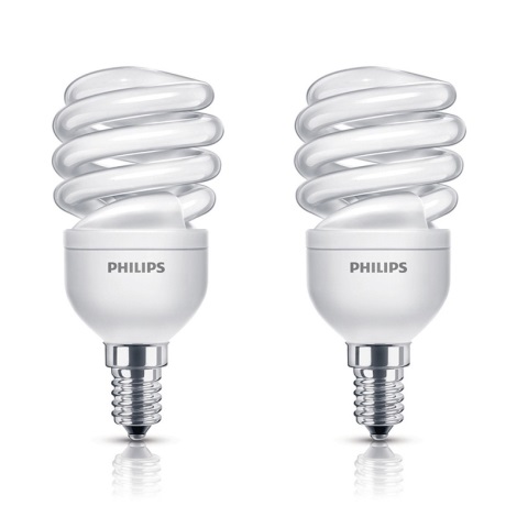 SET 2x Energiesparlampe PHILIPS E14/12W/230V 741 lm